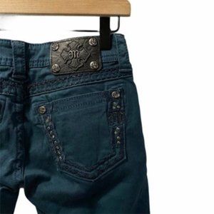 Miss Me Teal Green Skinny Denim Jeans Embellished Western Boho Size 26